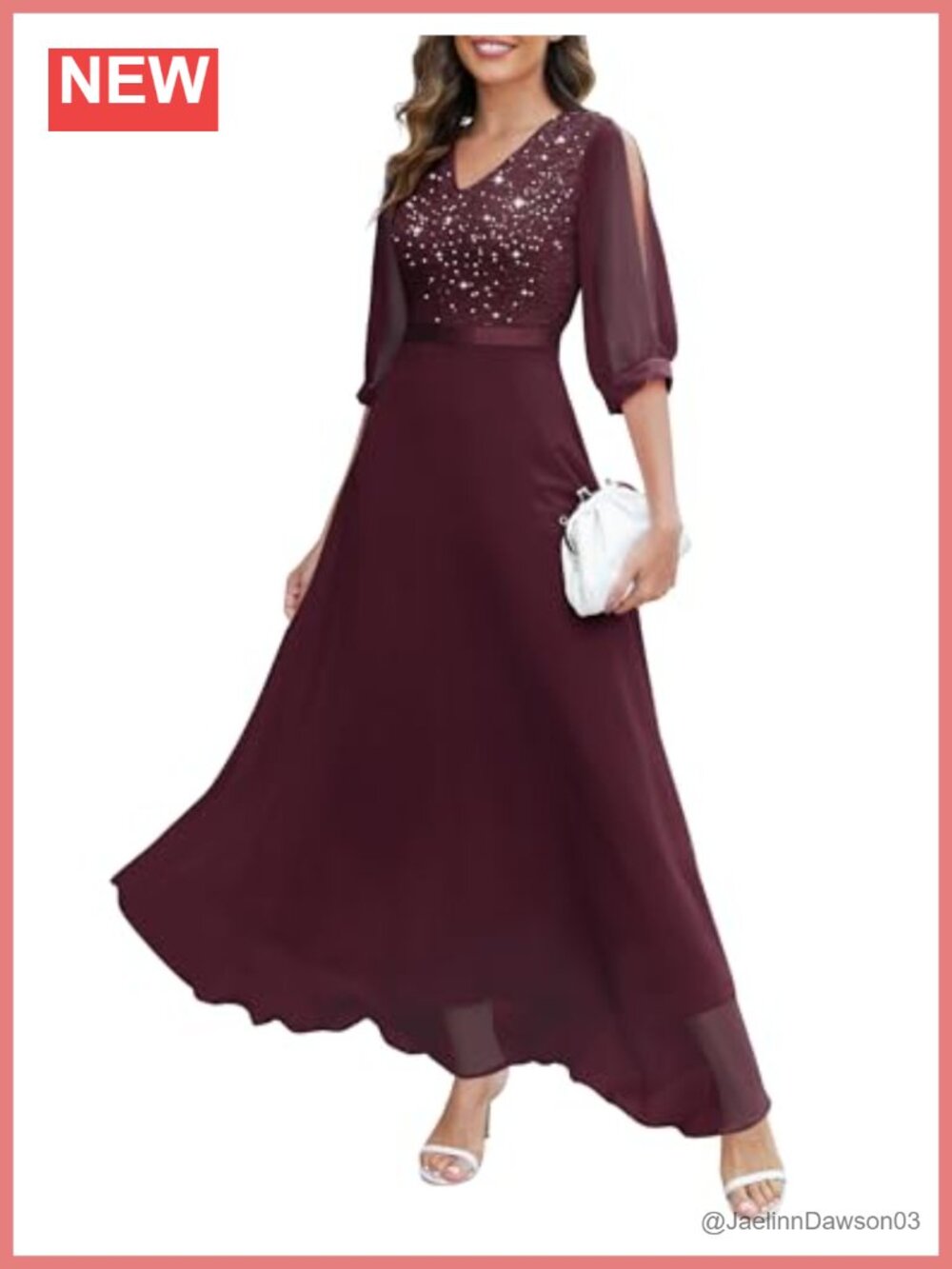 Sequin Maxi Evening Dress Split Sleeve Formal Gown